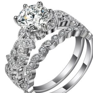 Gorgeous art deco sapphire wedding ring set silver